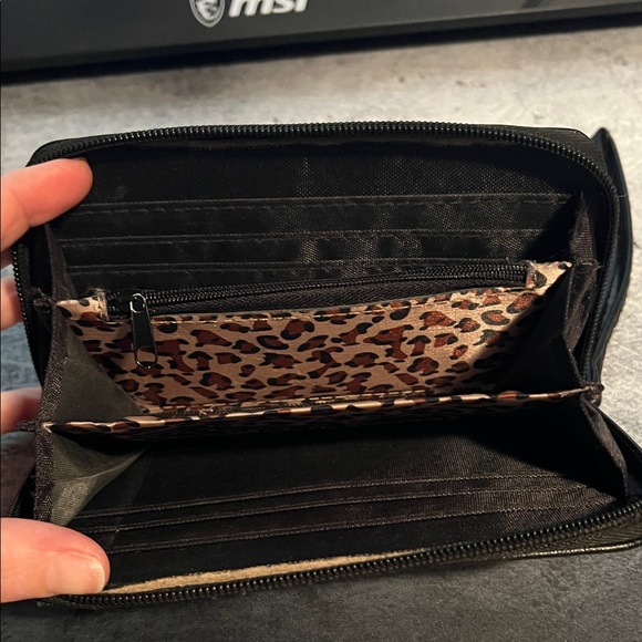 EUC Rebecca & Rifka Black Zip-Around Wristlet Wallet with Gold Medallion - Picture 11 of 16